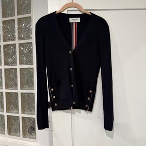 Thom Browne Navy Cardigan with Gold Buttons